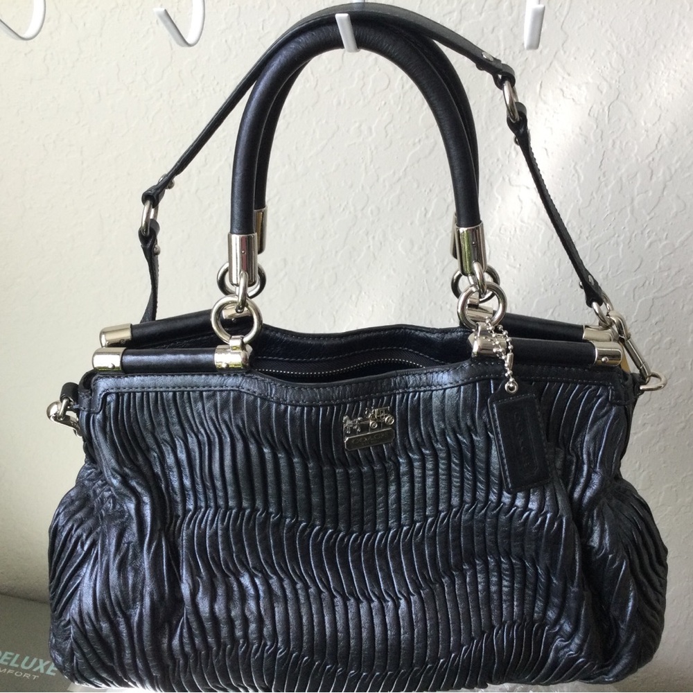 Coach Black Satchel with Pleated Design